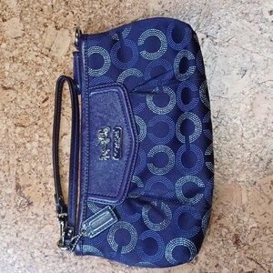 Coach Monogram Purple/Silver Silk & Leather Evening Bag, Wristlet